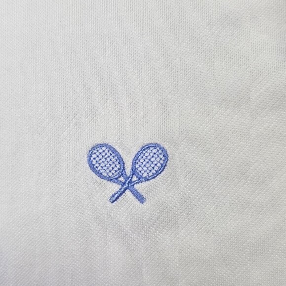 Renwick Polo Shirt Womens XL White Tennis Racket Embroidered Golf Stretch Pima - Picture 5 of 10